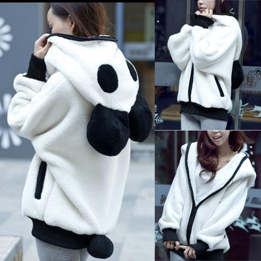 Outerwear & Coats Jackets Cute Bear Ear Panda Winter Warm Hoodie Hooded Outerwear coats and jackets women 2018JUL30