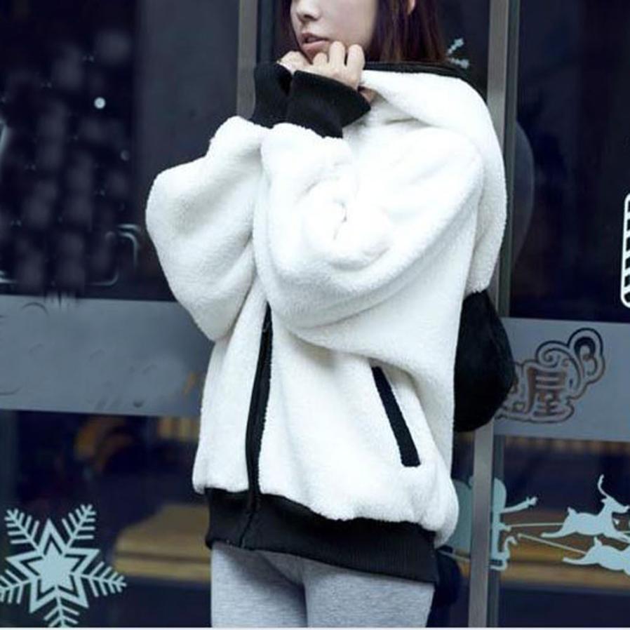 Outerwear & Coats Jackets Cute Bear Ear Panda Winter Warm Hoodie Hooded Outerwear coats and jackets women 2018JUL30