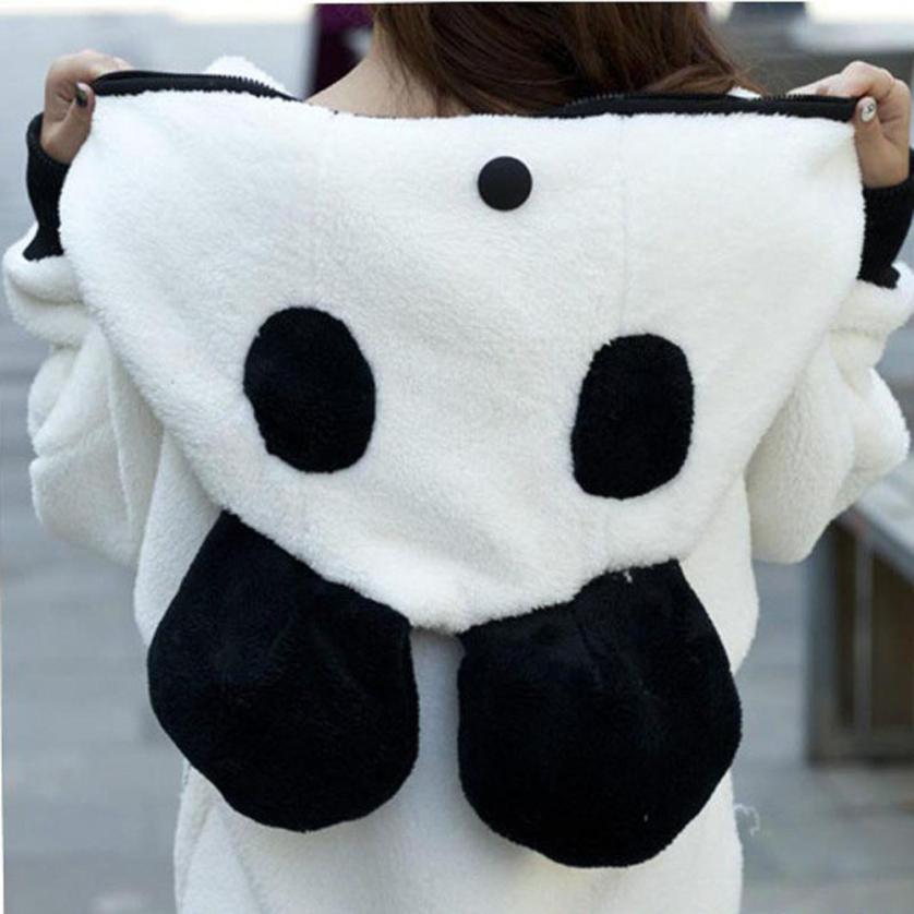 Outerwear & Coats Jackets Cute Bear Ear Panda Winter Warm Hoodie Hooded Outerwear coats and jackets women 2018JUL30
